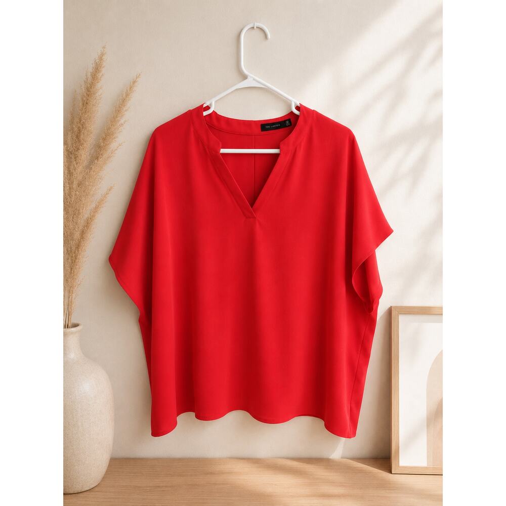 Shein Curve 3XL Bright Red Textured V-Neck Blouse - Picture 2 of 6
